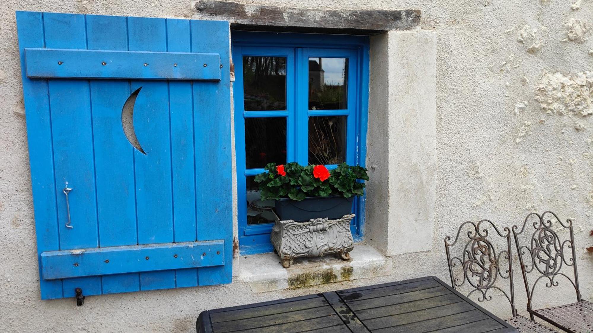 蒙卢索卢瓦尔La Maison Bleue De Husseau Ancienne Ferme Semi-Troglodytique 18E Siecle别墅 外观 照片